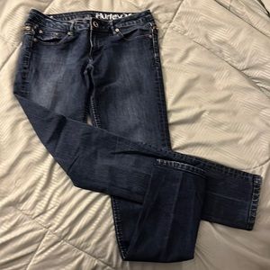 Hurley Jeans.  Dark Denim Skinny Cut Leggings. Size 9 (runs small). Cute Zippers